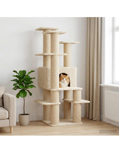 Albero per gatti con pali per graffiare in sisal Crema 161 cm