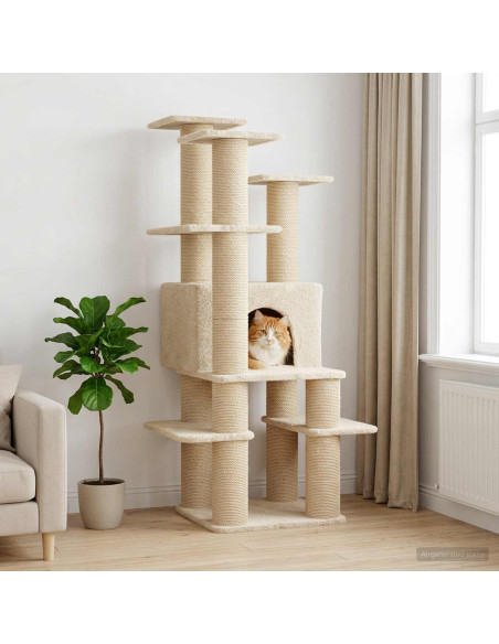 Albero per gatti con pali per graffiare in sisal Crema 161 cm
