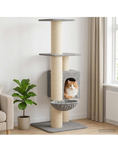 Albero per gatti con pali per graffiare in sisal Grigio Chiaro