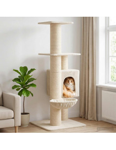 Albero per gatti con pali per graffiare in sisal Crema 137 cm