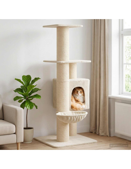 Albero per gatti con pali per graffiare in sisal Crema 137 cm
