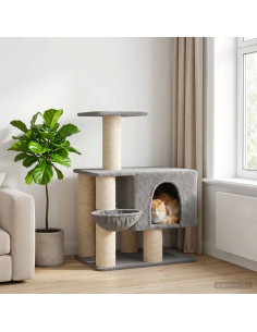 Albero per gatti con pali per graffiare in sisal Grigio Chiaro