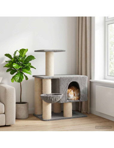 Albero per gatti con pali per graffiare in sisal Grigio Chiaro