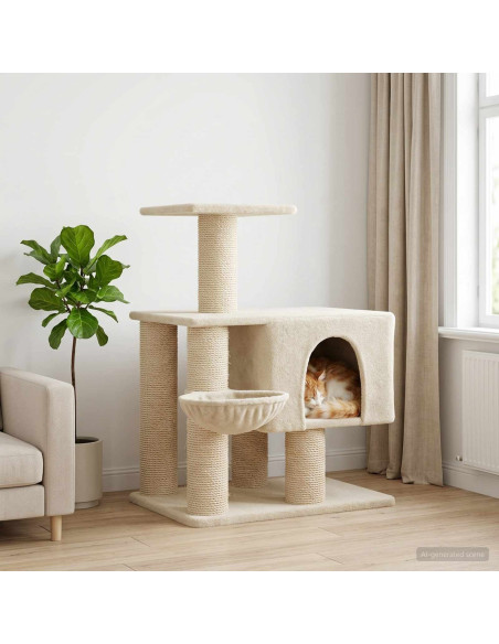 Albero per gatti con pali per graffiare in sisal Crema 96 cm