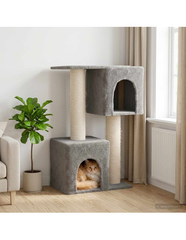 Albero per gatti con pali per graffiare in sisal Grigio Chiaro