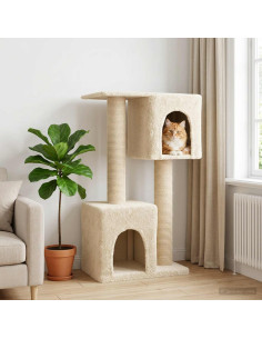 Albero per gatti con pali per graffiare in sisal Crema 114 cm