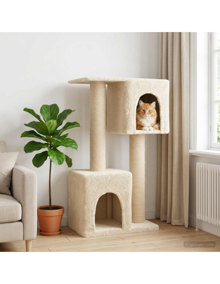 Albero per gatti con pali per graffiare in sisal Crema 114 cm