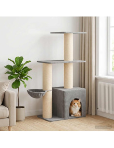 Albero per gatti con pali per graffiare in sisal Grigio Chiaro