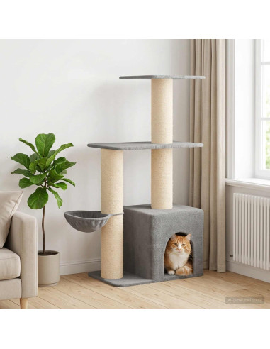 Albero per gatti con pali per graffiare in sisal Grigio Chiaro