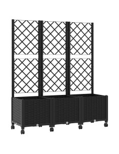 Vaso da giardino con grigliato e ruote Nero 120 x 40 x 146 cm 2