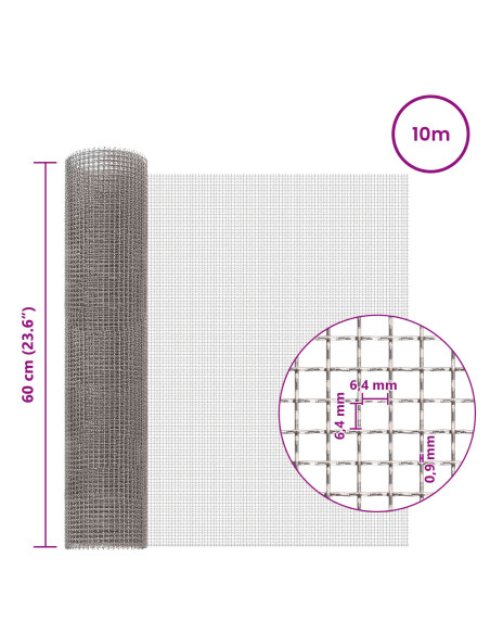 Rete per schermatura 60 x 1000 cm 3 Mesh Argento