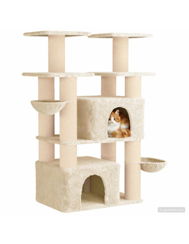 Albero per gatti con pali per graffiare in sisal 2 pz Crema