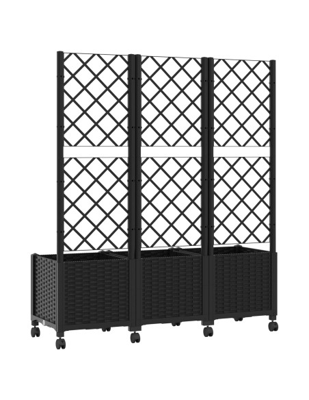 Vaso da giardino con grigliato e ruote Nero 120 x 40 x 146 cm