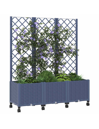 Vaso da giardino con grigliato e ruote Blu Grigio PP