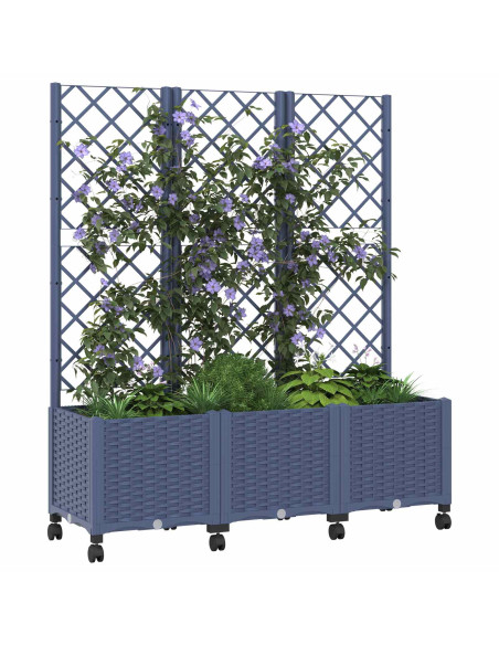 Vaso da giardino con grigliato e ruote Blu Grigio PP