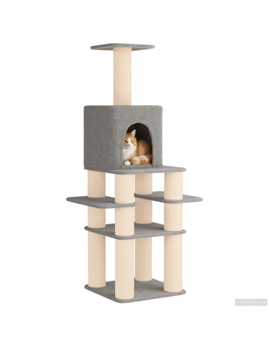 Albero per gatti con pali per graffiare in sisal Grigio Chiaro