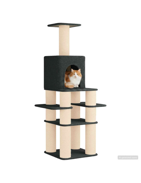 Albero per gatti con pali per graffiare in sisal Grigio Scuro