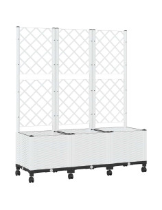 Vaso da giardino con grigliato e ruote Bianco 120 x 40 x 146 cm 2