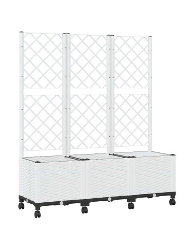 Vaso da giardino con grigliato e ruote Bianco 120 x 40 x 146 cm