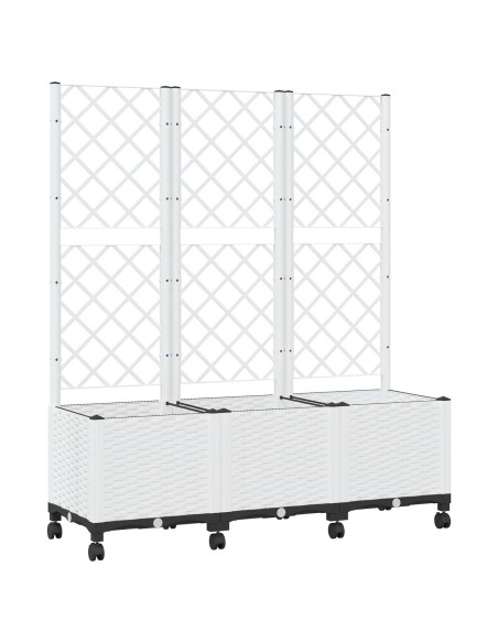 Vaso da giardino con grigliato e ruote Bianco 120 x 40 x 146 cm