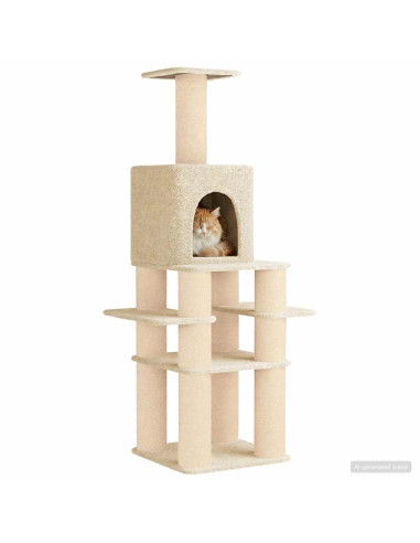 Albero per gatti con pali per graffiare in sisal Crema 180 cm