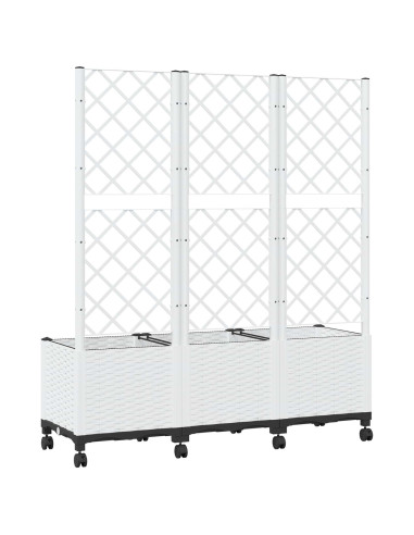 Vaso da giardino con grigliato e ruote Bianco 120 x 40 x 146 cm