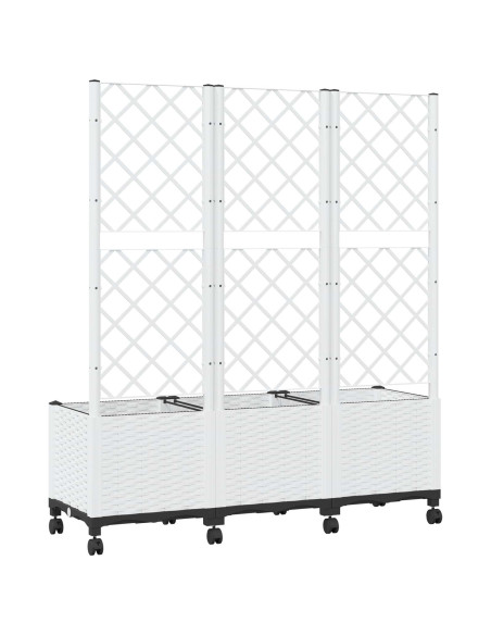 Vaso da giardino con grigliato e ruote Bianco 120 x 40 x 146 cm