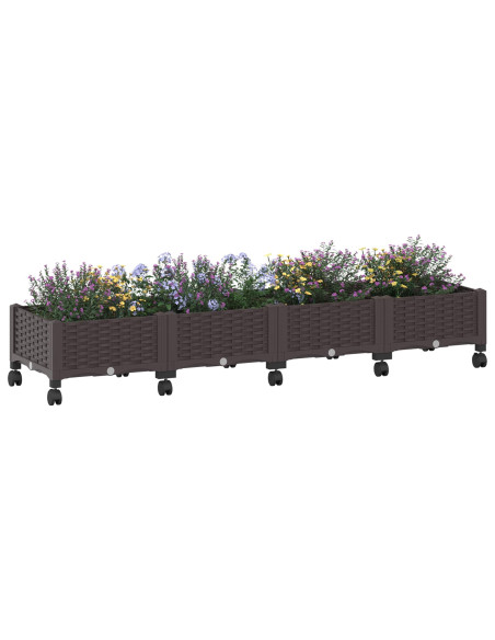 Vaso da Giardino con Ruote Marrone 160 x 40 x 29 cm PP