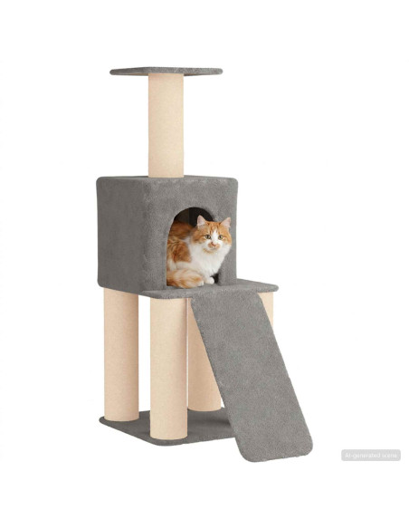 Albero per gatti con pali per graffiare in sisal Grigio Chiaro