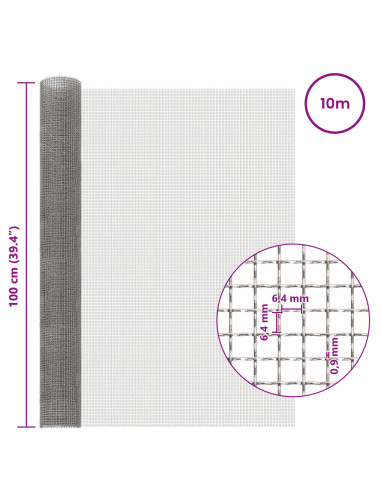 Rete per schermatura 100 x 1000 cm 3 Mesh Argento