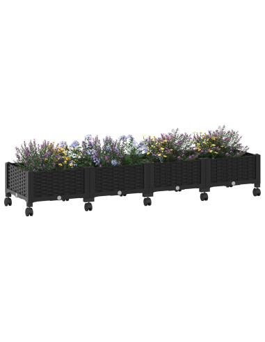 Vaso da Giardino con Ruote Nero 160 x 40 x 29 cm PP