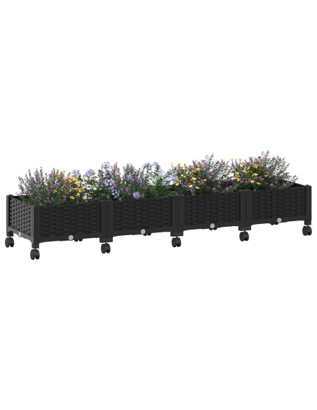 Vaso da Giardino con Ruote Nero 160 x 40 x 29 cm PP