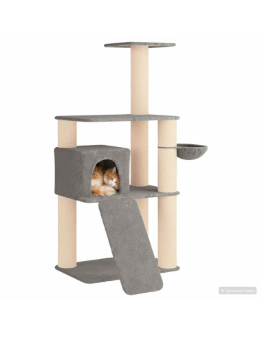 Albero per gatti con pali per graffiare in sisal Grigio Chiaro