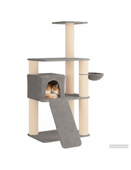 Albero per gatti con pali per graffiare in sisal Grigio Chiaro