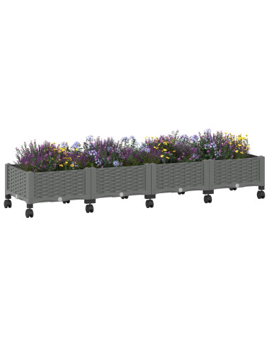 Vaso da Giardino con Ruote Grigio Chiaro 160 x 40 x 33 cm PP
