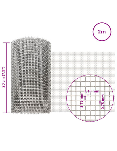 Rete per schermatura 20 x 200 cm 6 Mesh Argento