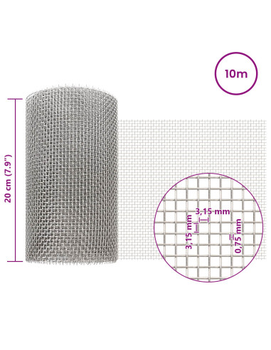 Rete per schermatura 20 x 1000 cm 6 Mesh Argento