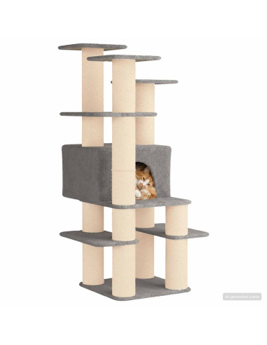 Albero per gatti con pali per graffiare in sisal Grigio Chiaro