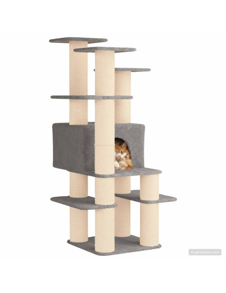 Albero per gatti con pali per graffiare in sisal Grigio Chiaro
