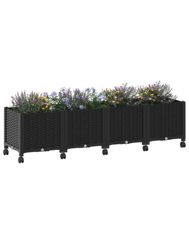Vaso da Giardino con Ruote Nero 160 x 40 x 44 cm PP