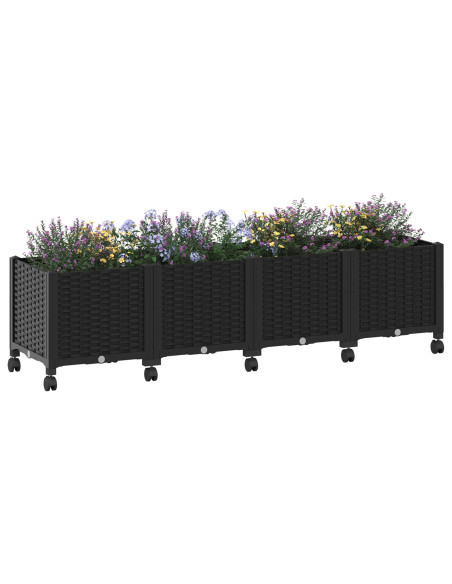 Vaso da Giardino con Ruote Nero 160 x 40 x 44 cm PP