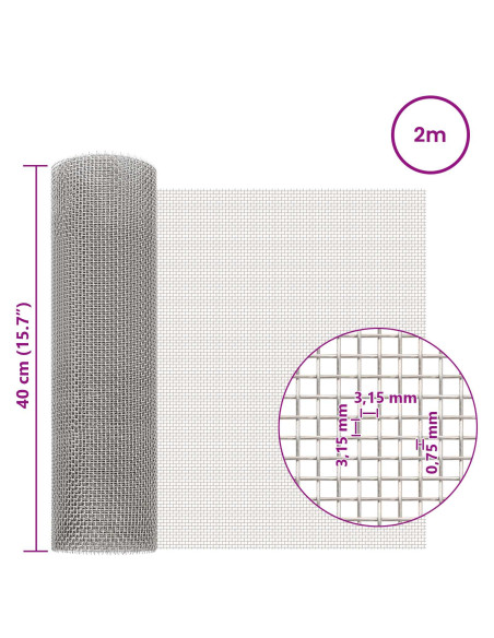 Rete per schermatura 40 x 200 cm 6 Mesh Argento