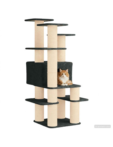 Albero per gatti con pali per graffiare in sisal Grigio Scuro