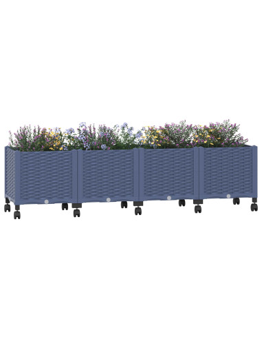 Vaso da Giardino con Ruote Blu Grigio 160 x 40 x 48 cm PP