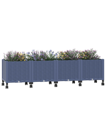 Vaso da Giardino con Ruote Blu Grigio 160 x 40 x 48 cm PP