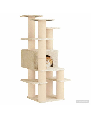 Albero per gatti con pali per graffiare in sisal Crema 161 cm