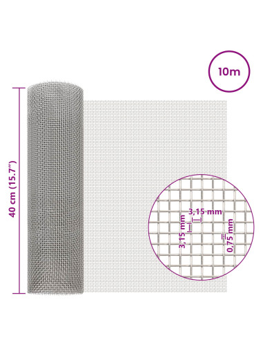 Rete per schermatura 40 x 1000 cm 6 Mesh Argento