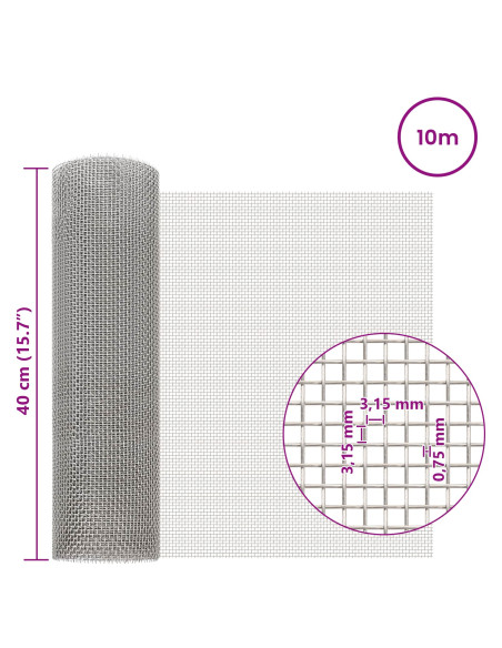 Rete per schermatura 40 x 1000 cm 6 Mesh Argento