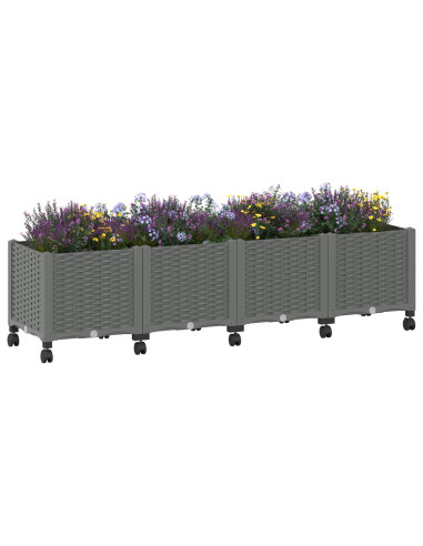 Vaso da Giardino con Ruote Grigio Chiaro 160 x 40 x 48 cm PP