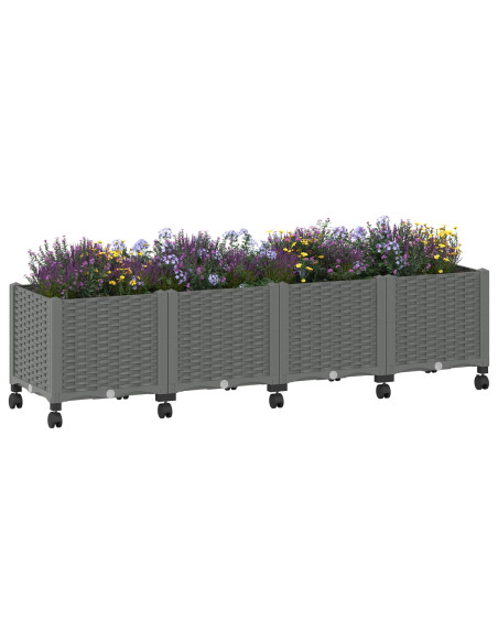 Vaso da Giardino con Ruote Grigio Chiaro 160 x 40 x 48 cm PP